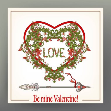 Soyut çiçek aşk kalp deseni ile Ortaçağ tarzı ile bir