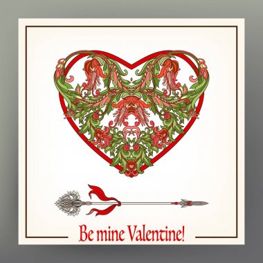 Soyut çiçek aşk kalp deseni ile Ortaçağ tarzı ile bir