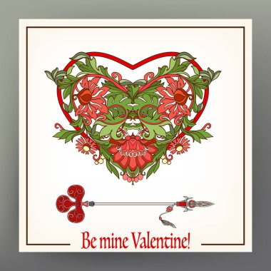 Soyut çiçek aşk kalp deseni ile Ortaçağ tarzı ile bir