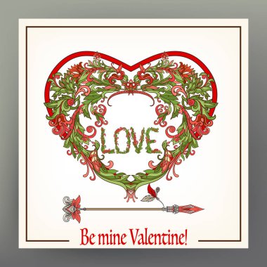 Soyut çiçek aşk kalp deseni ile Ortaçağ tarzı ile bir