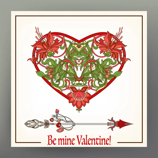 Soyut çiçek aşk kalp deseni ile Ortaçağ tarzı ile bir