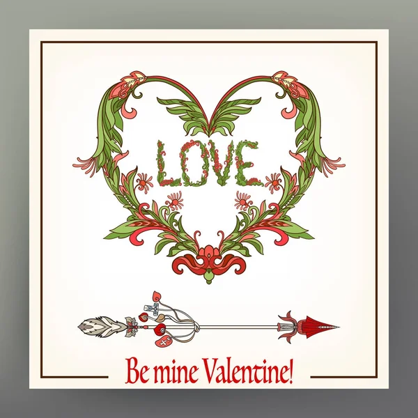 Soyut çiçek aşk kalp deseni ile Ortaçağ tarzı ile bir