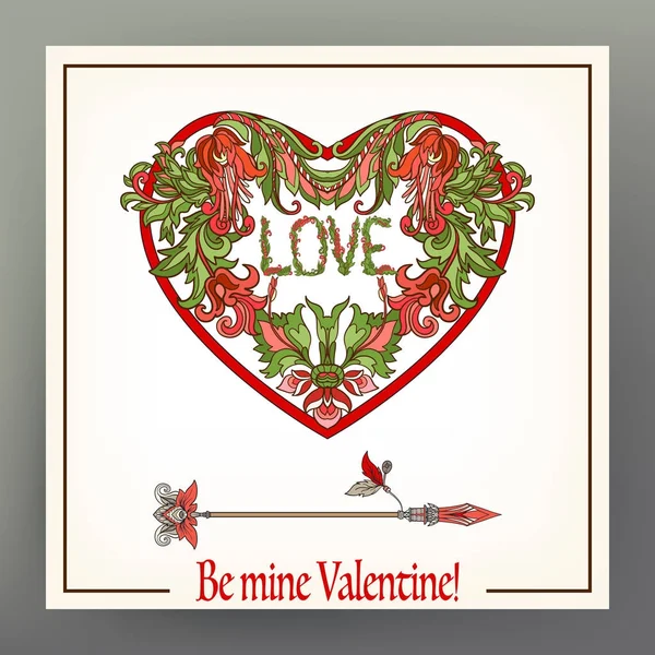 Abstrakte florale Liebe Herz mit Muster im mittelalterlichen Stil mit einem — Stockvektor