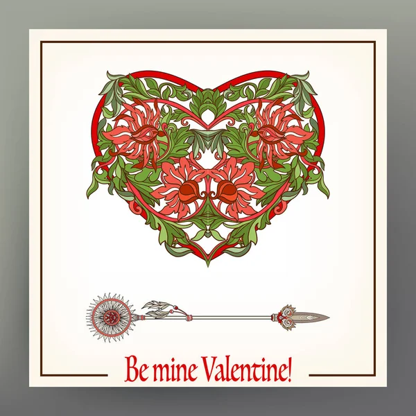 Soyut çiçek aşk kalp deseni ile Ortaçağ tarzı ile bir