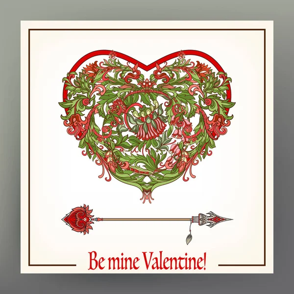 Coração de amor floral abstrato com padrão em estilo medieval com um — Vetor de Stock
