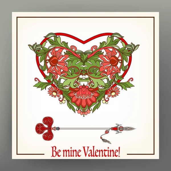 Soyut çiçek aşk kalp deseni ile Ortaçağ tarzı ile bir