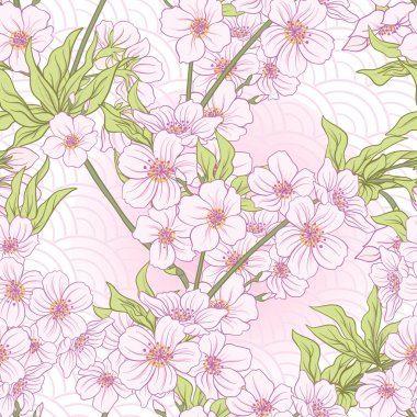 Japon çiçeği sakura ile Seamless modeli. Vektör hisse senedi Hüseyin
