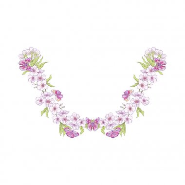 Boyun hattı nakış tasarımları bir desen çiçek ve branc ile