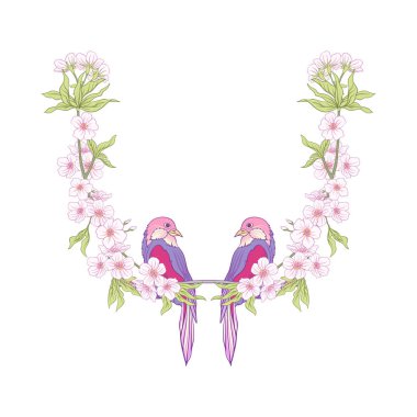 Boyun hattı nakış tasarımları bir desen çiçek ve branc ile