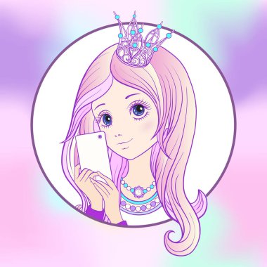 Genç güzel kız pembe renkli uzun multi ile duymak ve Prenses C