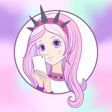 Genç güzel kız pembe renkli uzun multi ile duymak ve heykeli