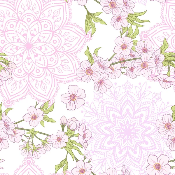 Seamless pattern with Japanese blossom sakura. Vector stock illu — Stock Vector