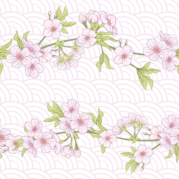 Nahtloses Muster mit japanischem Blütensakura. Vektoraktienillu — Stockvektor