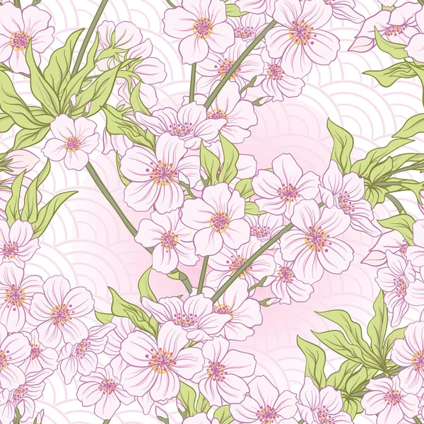 Japon çiçeği sakura ile Seamless modeli. Vektör hisse senedi Hüseyin
