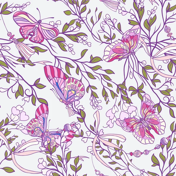 Gül çiçek ve kelebek pembe ile Dikişsiz desen ve