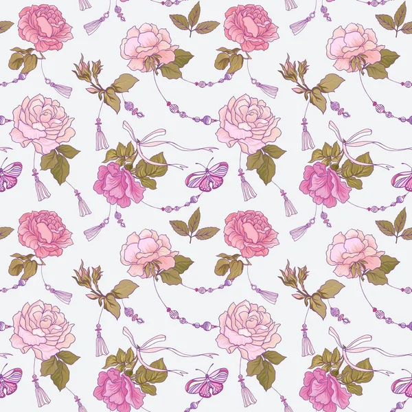 Gül çiçek ve kelebek pembe ile Dikişsiz desen ve