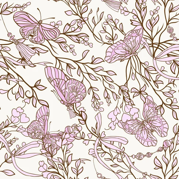 Gül ve kelebekler. Dikişsiz desen, arka plan, ışık VI