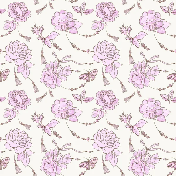 Gül ve kelebekler. Dikişsiz desen, arka plan, ışık VI