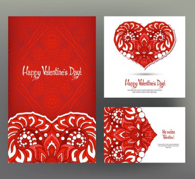 3 dizi kartları ya da Sevgililer günü için süslü kırmızı lo afiş