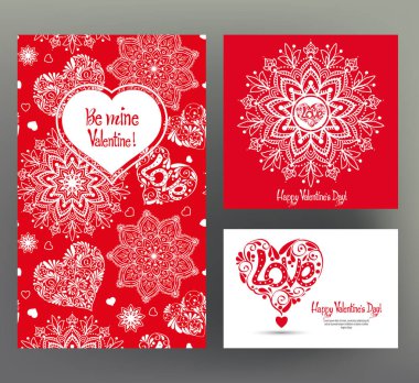 3 dizi kartları ya da Sevgililer günü için süslü kırmızı lo afiş