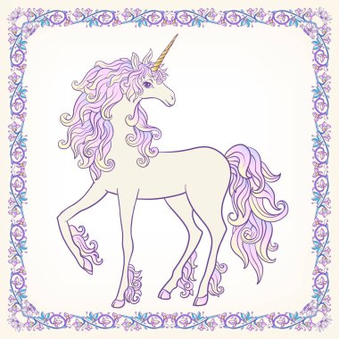 Tek boynuzlu at çerçevesinde, royal, ortaçağ tarzı Arabesk