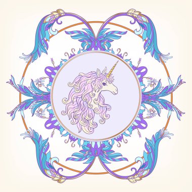 Tek boynuzlu at çerçevesinde, royal, ortaçağ tarzı Arabesk