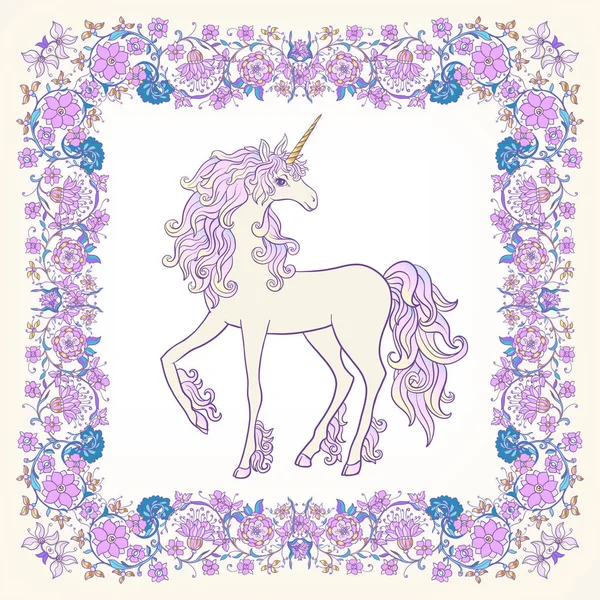 Tek boynuzlu at çerçevesinde, royal, ortaçağ tarzı Arabesk