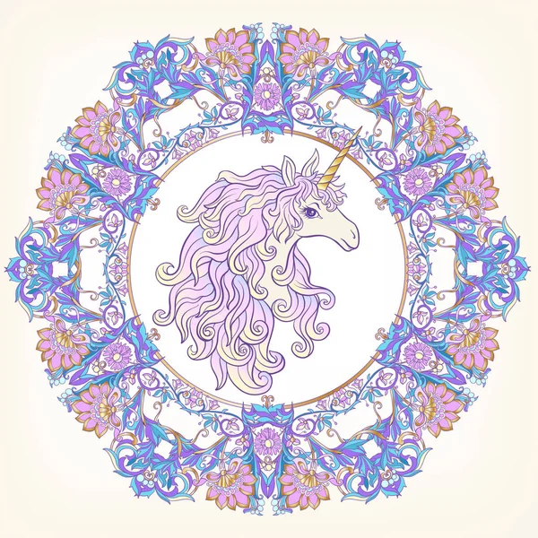 Tek boynuzlu at çerçevesinde, royal, ortaçağ tarzı Arabesk