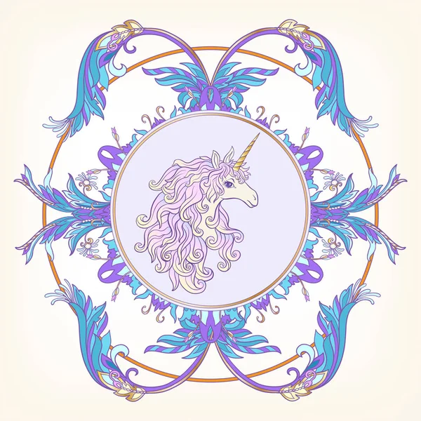 Tek boynuzlu at çerçevesinde, royal, ortaçağ tarzı Arabesk