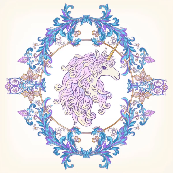 Tek boynuzlu at çerçevesinde, royal, ortaçağ tarzı Arabesk