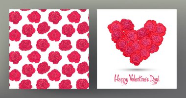 Sevgililer günü için dikişsiz desen ve tebrik kartları seti