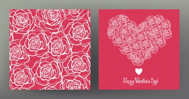 Sevgililer günü için dikişsiz desen ve tebrik kartları seti