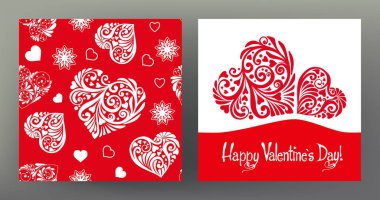 Sevgililer günü için dikişsiz desen ve tebrik kartları seti