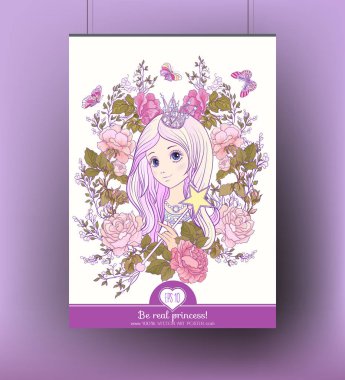 Poster uzun pembe ile genç güzel kız ile duymak ile Prenses cr