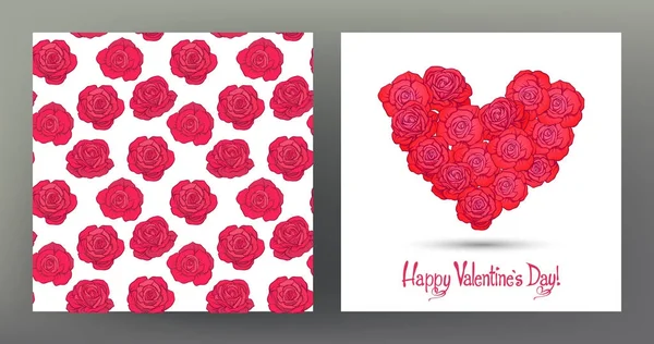 Sevgililer günü için dikişsiz desen ve tebrik kartları seti