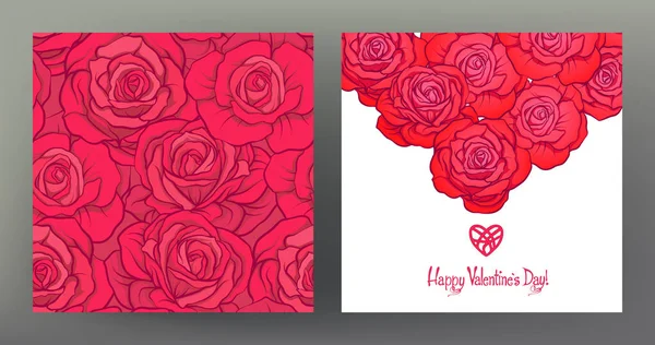 Conjunto de patrones sin costura y tarjetas de felicitación para el Día de San Valentín — Vector de stock