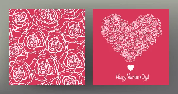 Sevgililer günü için dikişsiz desen ve tebrik kartları seti