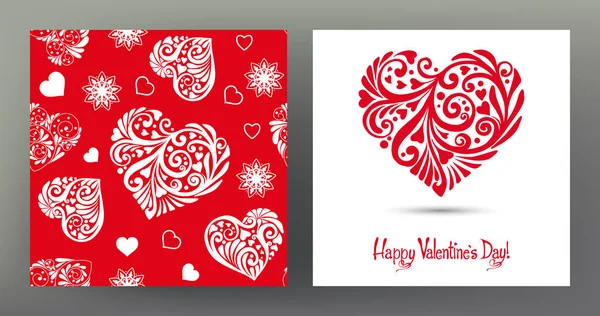 Conjunto de padrões sem costura e cartões de saudação para o Dia dos Namorados — Vetor de Stock