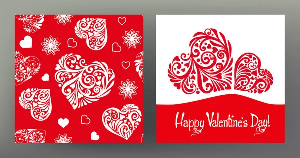 Sevgililer günü için dikişsiz desen ve tebrik kartları seti