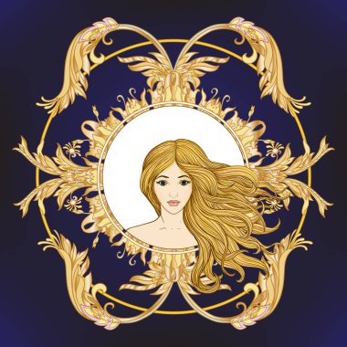 Zengin bir şekilde dekore edilmiş çiçek pat uzun saçlı genç güzel kız