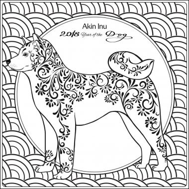 Çince boyama sayfası ile geleneksel zemin üzerine Köpek desenli