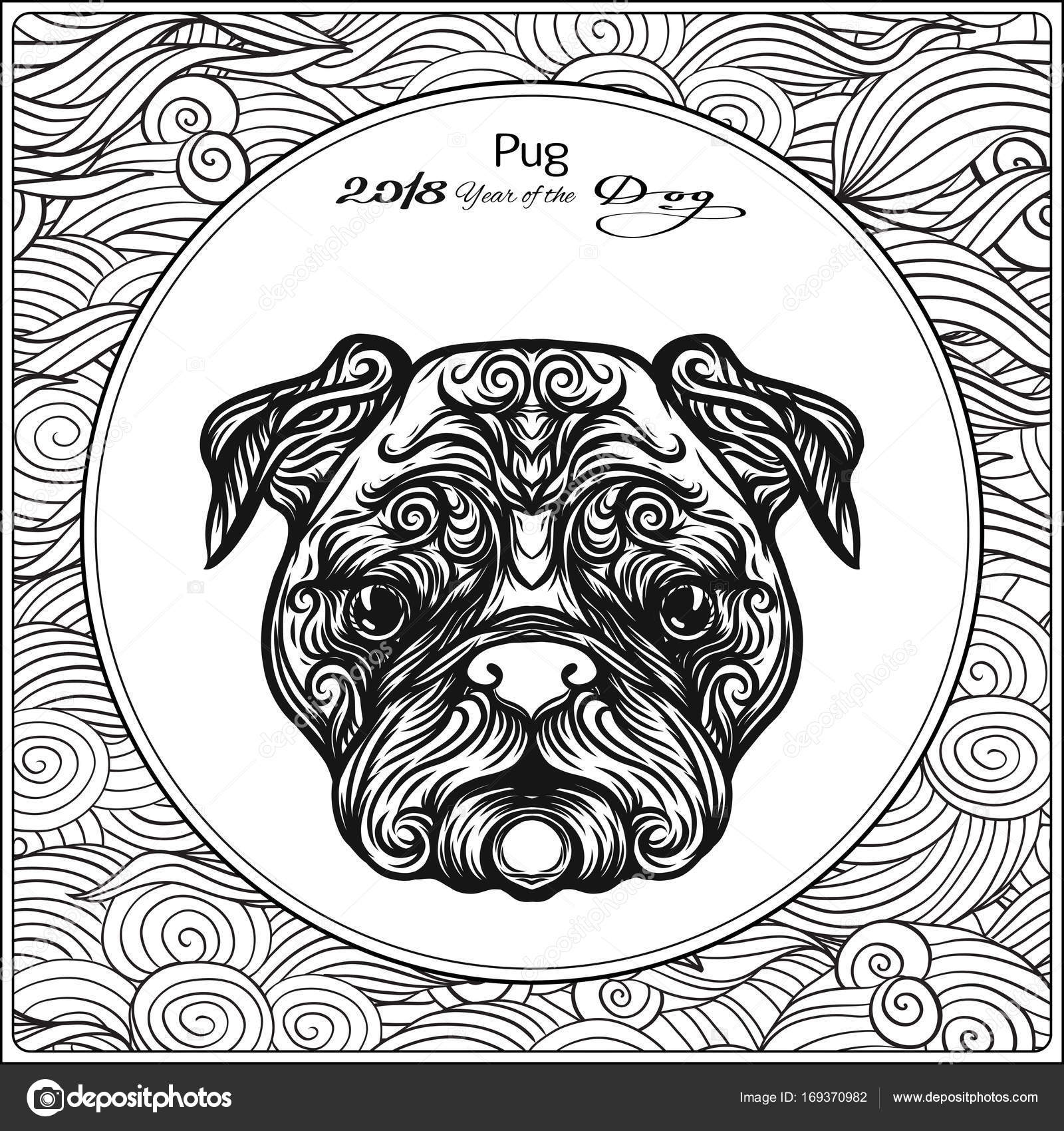 Kleurplaat Met Hond Op Achtergrond Met Traditionele Chinese Patronen