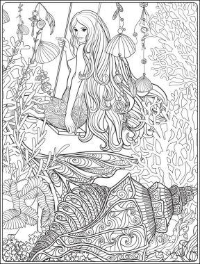 El çekilmiş deniz kızı sualtı dünyasını uzun saçlı. Hisse senedi li