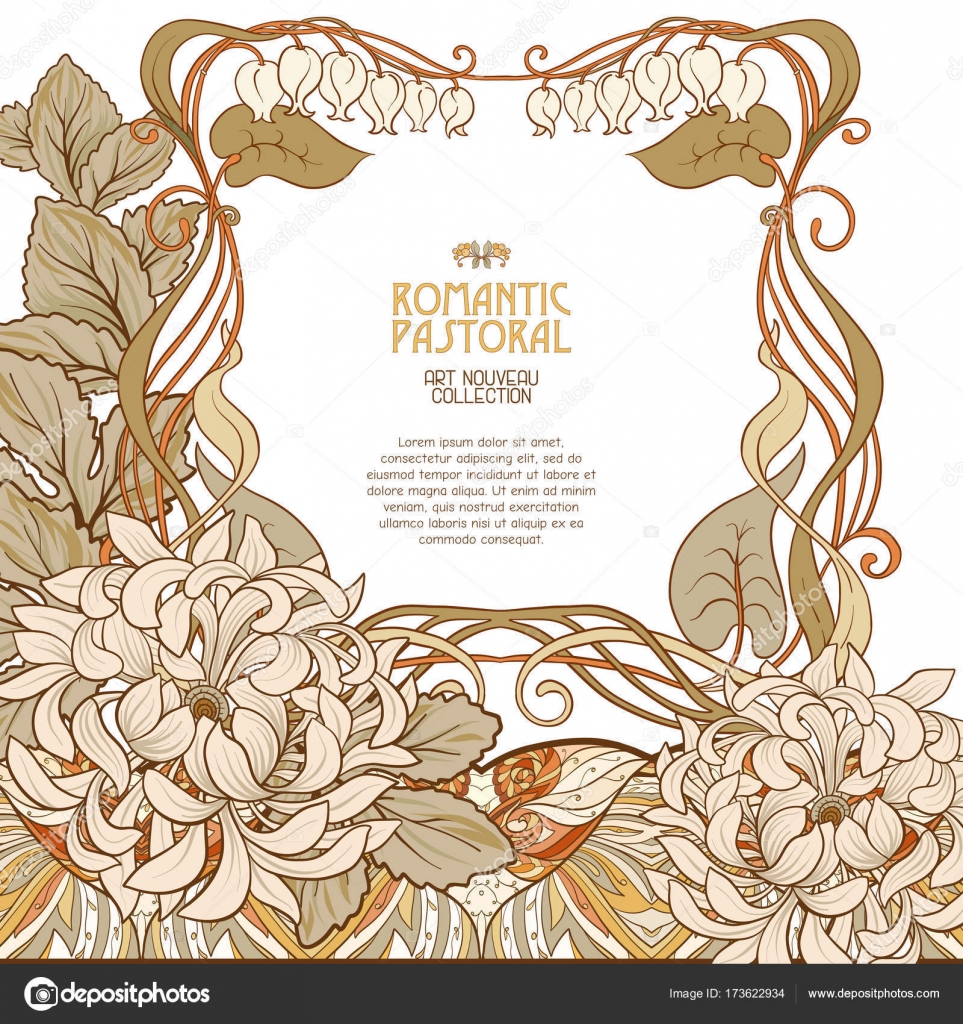 ポスター、テキストとアール ヌーボー様式の装飾花の空間と背景