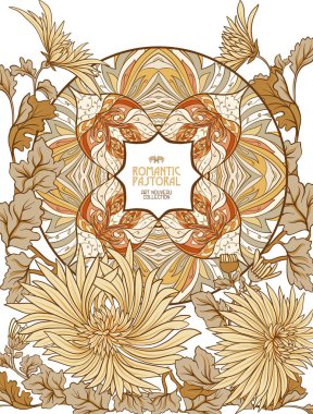 Poster, arka plan metin ve art nouveau tarzında dekoratif çiçek için alanı ile