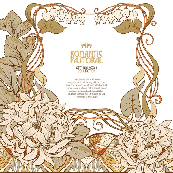 Poster, achtergrond met ruimte voor tekst en decoratieve bloemen in art nouveaustijl — Stockvector