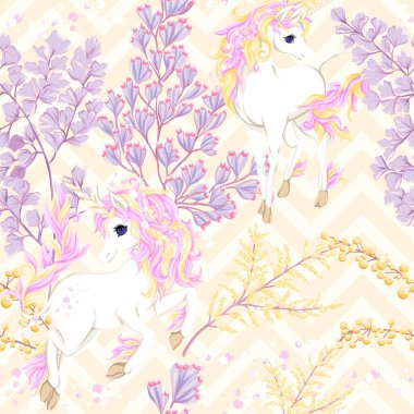 Dikişsiz desen, tek boynuzlu at ile arka plan