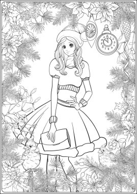 Noel çelengi ve şapkalı güzel genç kız..