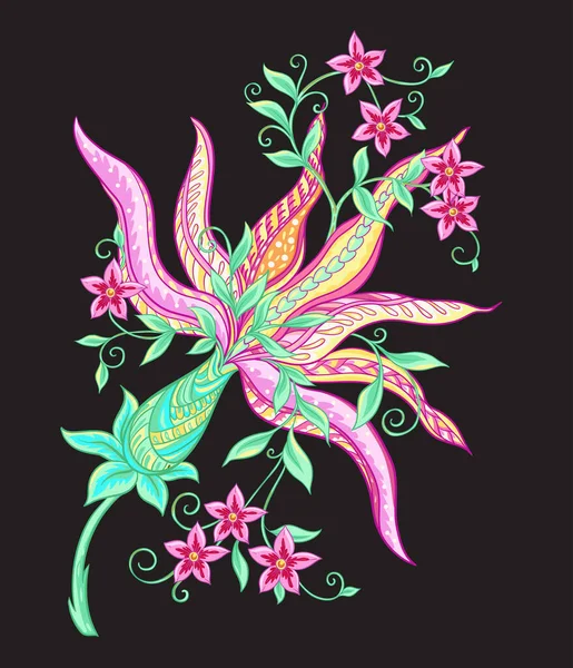 Flores de fantasía, bordado jacobeo tradicional — Archivo Imágenes Vectoriales