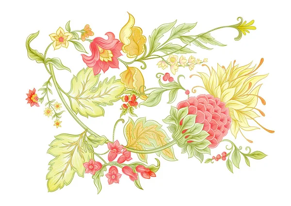 Flores de fantasia em retro, vintage, jacobean — Vetor de Stock